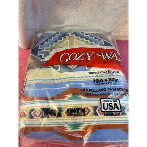 Owen cozy warm blanket blues MADE in USA 100 poly 72x90 NEW